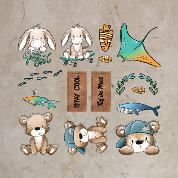 Bügelbild-Bundle Ocean, Esel und Bären