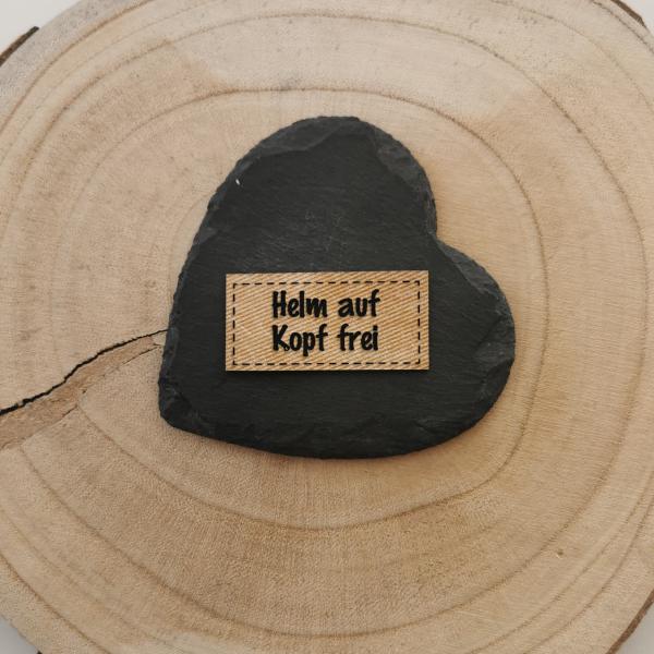Label Helm auf, Kopf aus