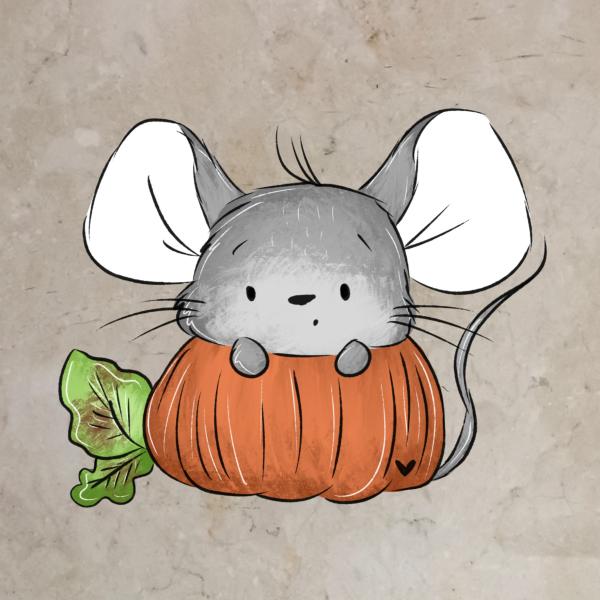 Bügelbild Maus Baumstamm Herbstgeflüster