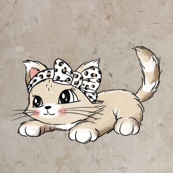 Bügelbild Katze hell, spielend Schleife