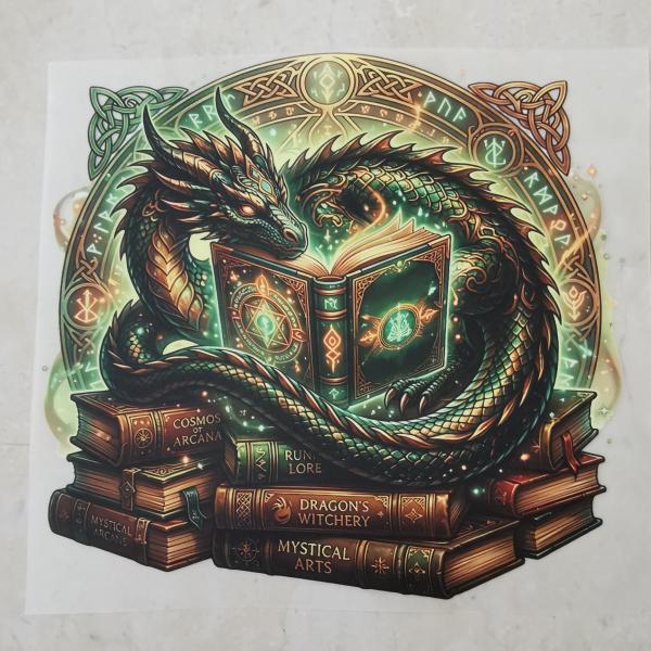Bügelbild Bücherdrache grün