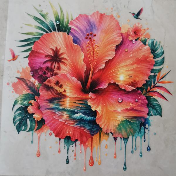 Bügelbild Sunset-Hibiskus Kolibri