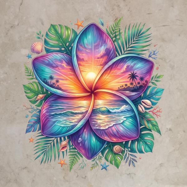 Bügelbild Plumeria Sunset