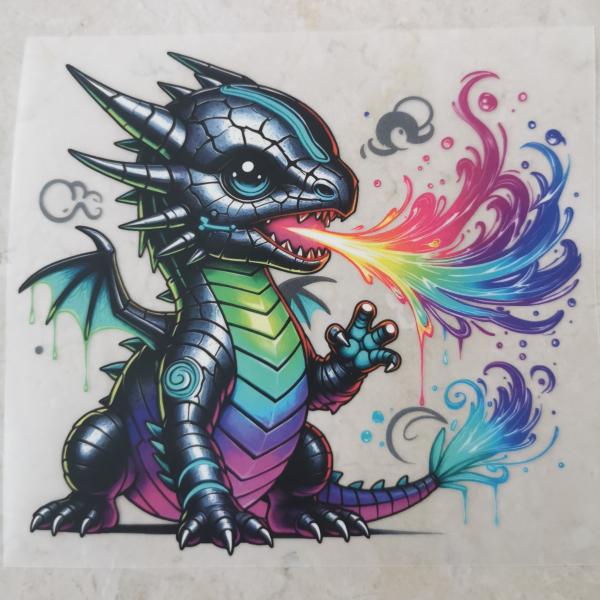 Bügelbild bunter Metalldrache
