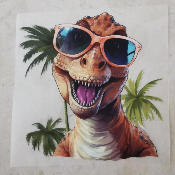 Bügelbild brauner Dino Sonnenbrille