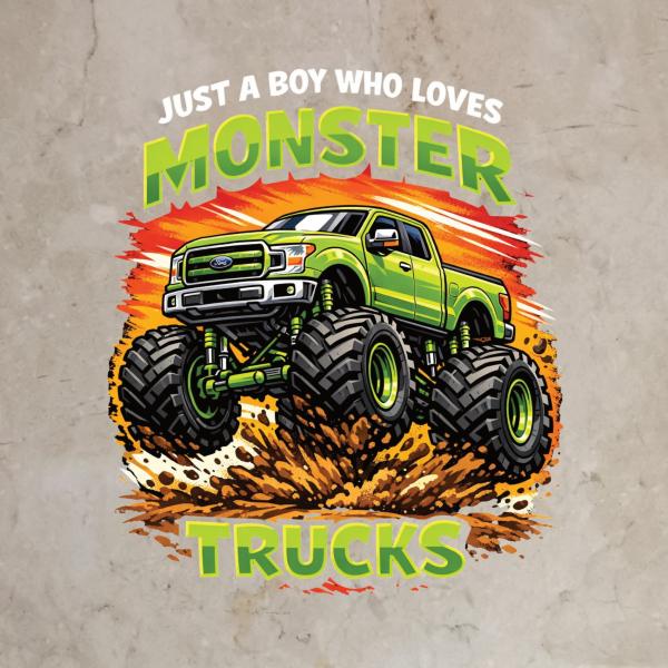 Bügelbild Junge Monstertruckliebe orange-grün