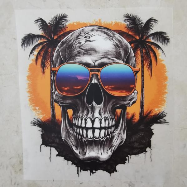 Bügelbild Sunset Skull bunte Brille