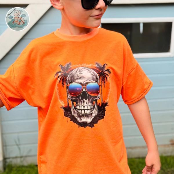Bügelbild Sunset Skull bunte Brille