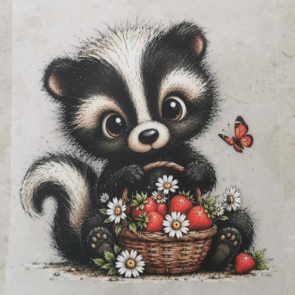 Bügelbild Stinktier Erdbeerkorb