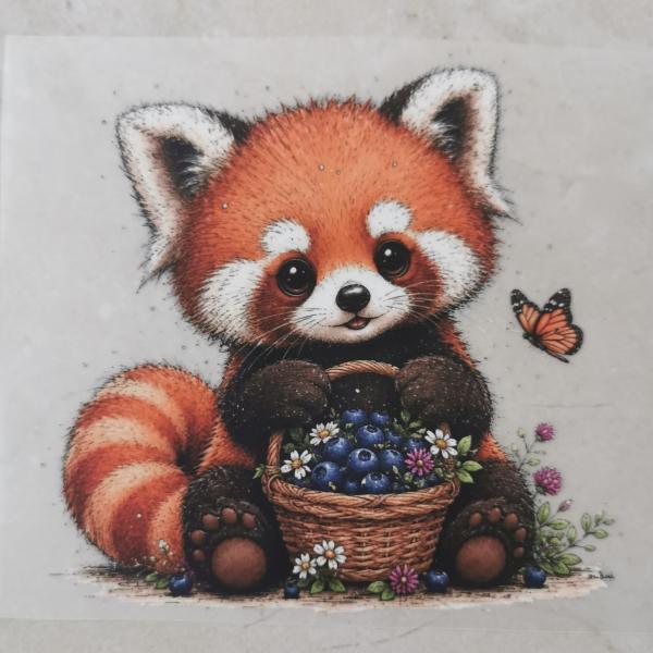 Bügelbild Roter Panda Blaubeeren