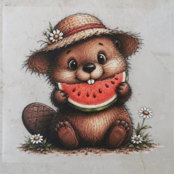 Bügelbild Biber mit Melone