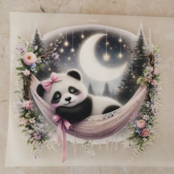 Bügelbild Panda Hängematte