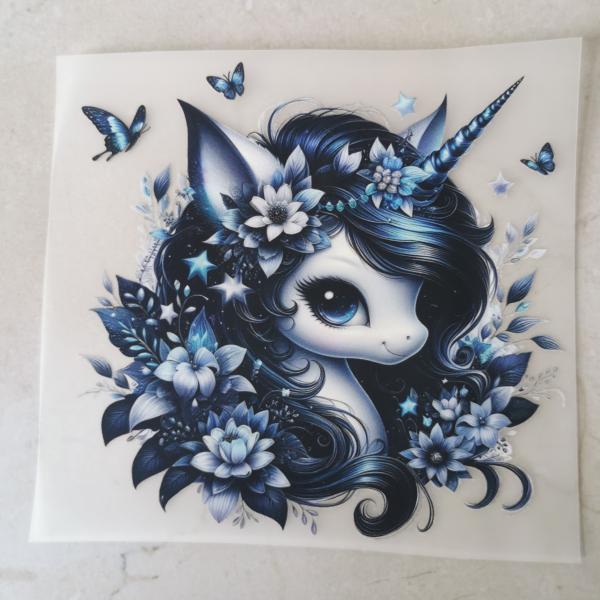 Bügelbild Einhorn blau