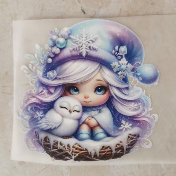 Bügelbild buntes Eulenmädchen schlafende Eule