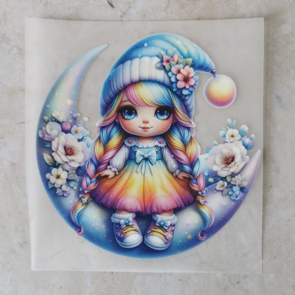 Bügelbild Regenbogenmädchen Mond