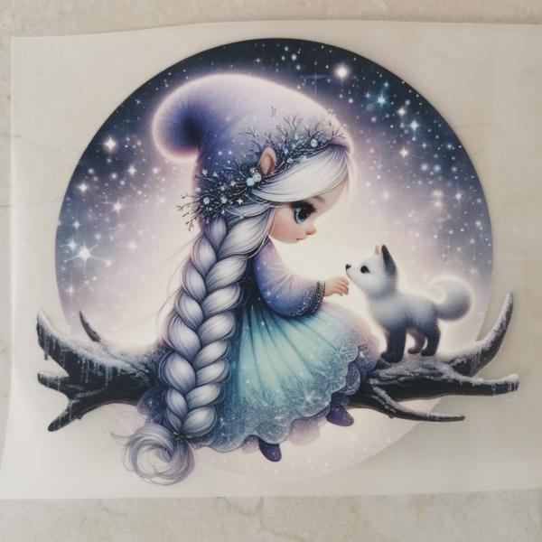 Bügelbild Mondmädchen Hund