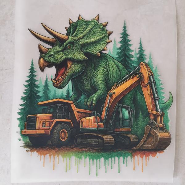 Bügelbild Trizeratops am Bagger