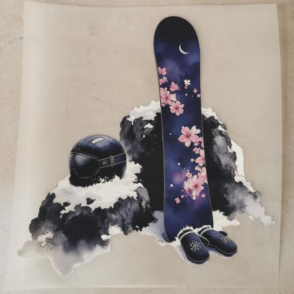 Bügelbild florales Snowboard lila