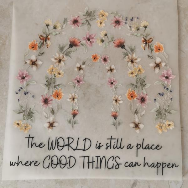 Bügelbild floraler Regenbogen "Die Welt"