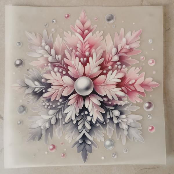Bügelbild rosa Schneeflocke große Perle