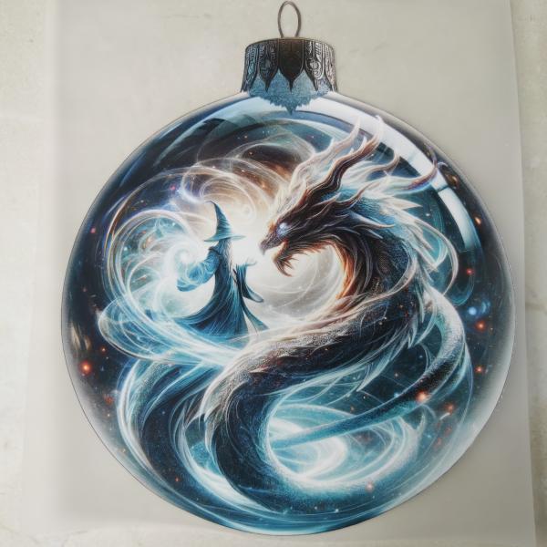 Bügelbild magische Kugel Zauberer und Drache