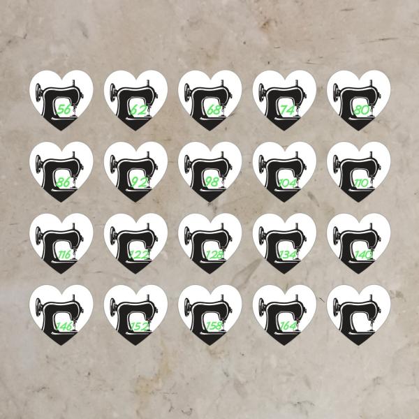 Bügel-Größenlabel 20 Stück Nähmaschine