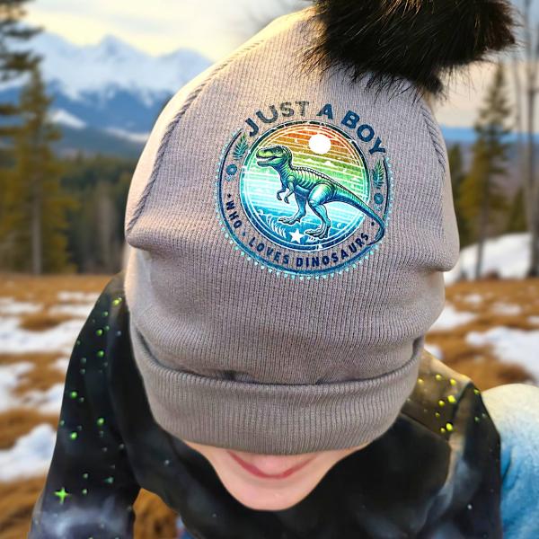 Bügelbild Junge liebt Dinos