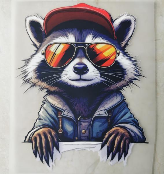 Bügelbild cooler Guck-Waschbär