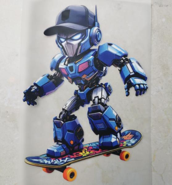 Bügelbild Skater-Robo blau
