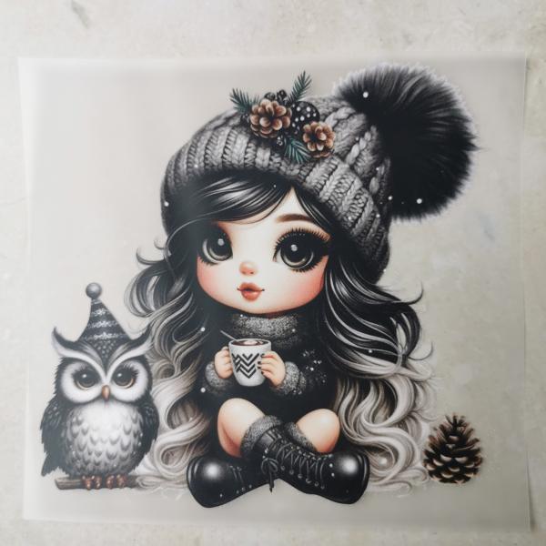 Bügelbild cute Partygirl Mütze grau