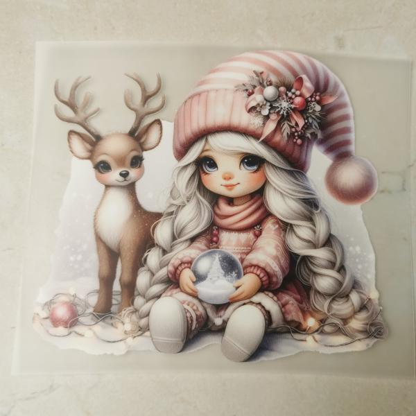 Bügelbild Rentierfreundin sitzend