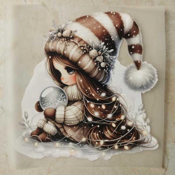 Bügelbild Schneemädchen Kugel in der Hand