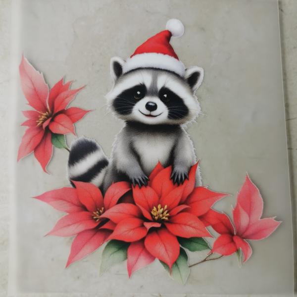 Bügelbild neugieriger Waschbär Weihnachtsstern