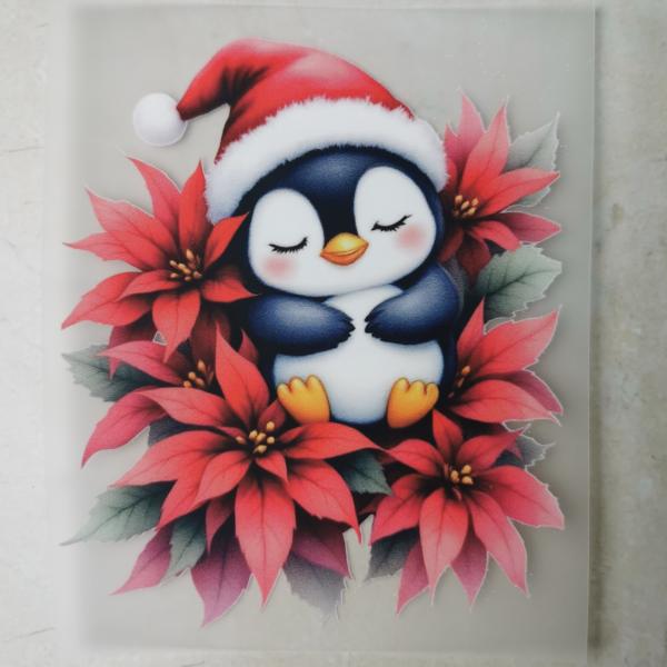 Bügelbild schlafender Pinguin Weihnachtsstern