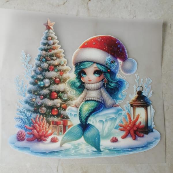 Bügelbild Weihnachtsmeerjungfrau beige-grün