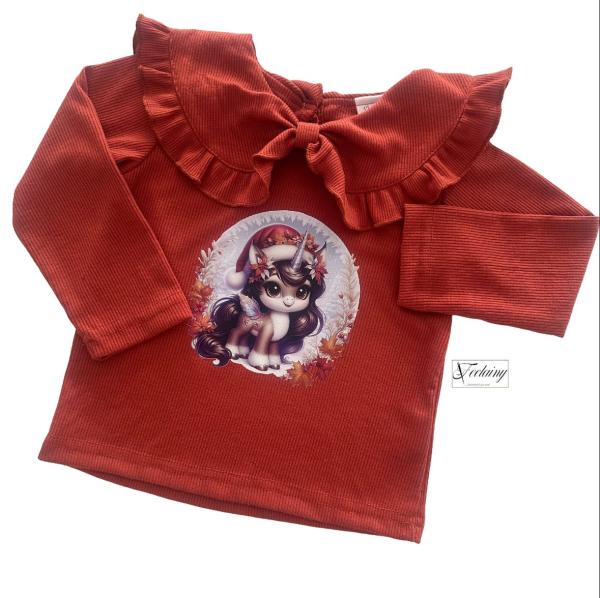 Bügelbild süßes Einhorn Weihnachtsmannmütze