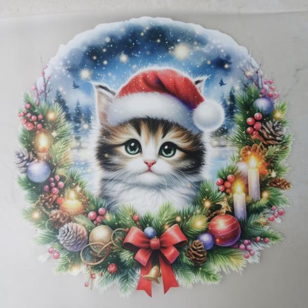 Bügelbild süße Weihnachtskatze Kranz