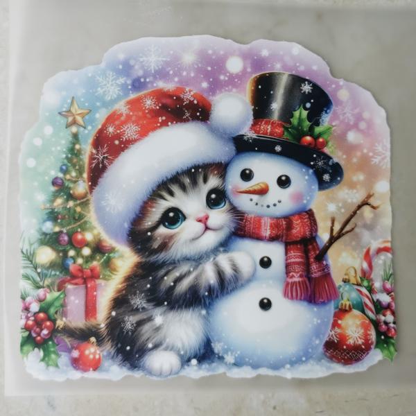Bügelbild süße Weihnachtskatze Schneemann