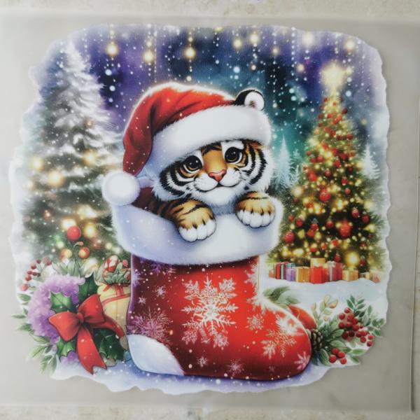 Bügelbild süßer Weihnachtstiger Strumpf