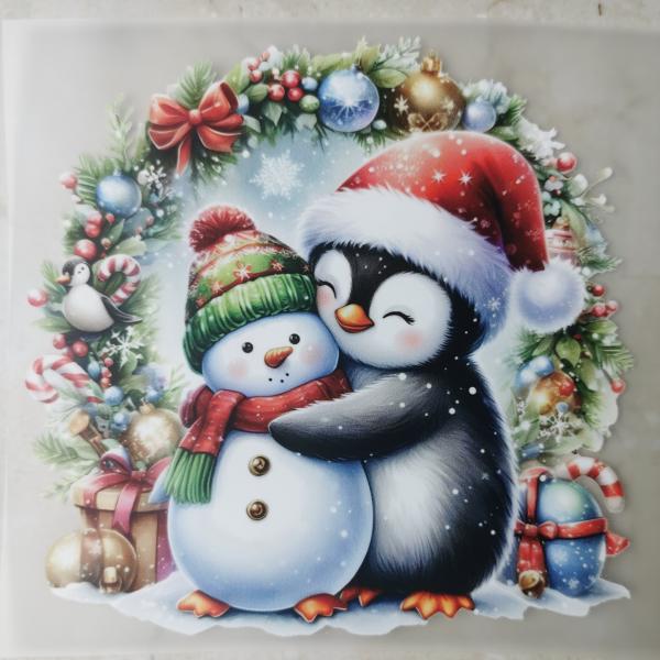 Bügelbild süßer Weihnachtspinguin Schneemann