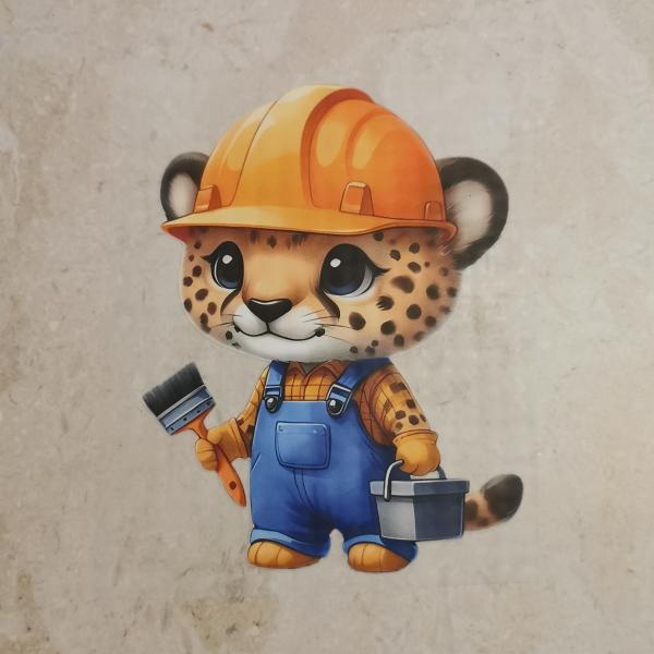 Bügelbild Gepard Handwerker stehend