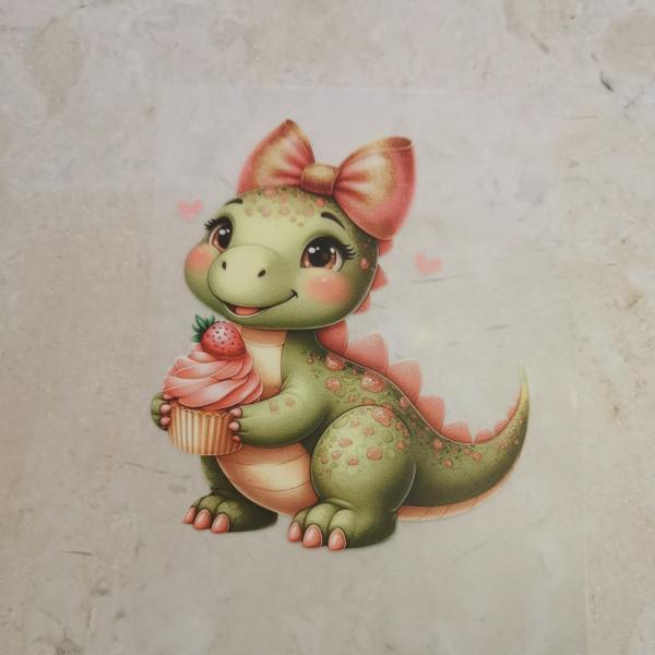 Bügelbild süßer Dino Cupcake stehend