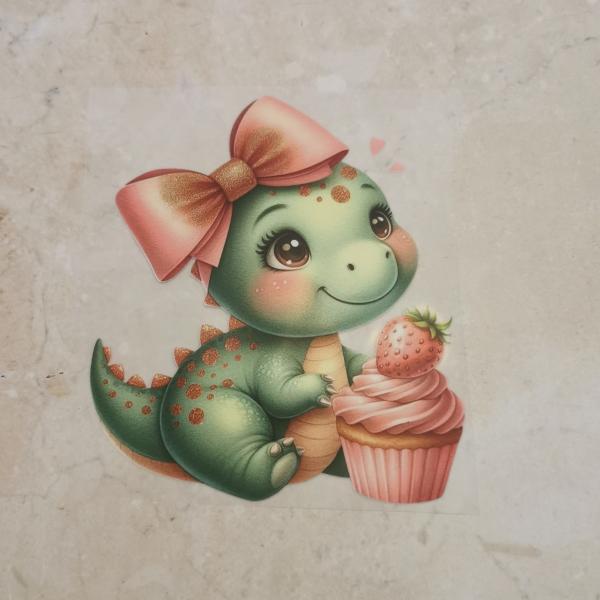 Bügelbild süßer Dino Cupcake sitzend