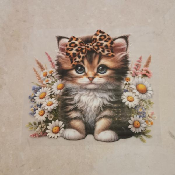 Bügelbild süßes Kätzchen Leo-Schleife