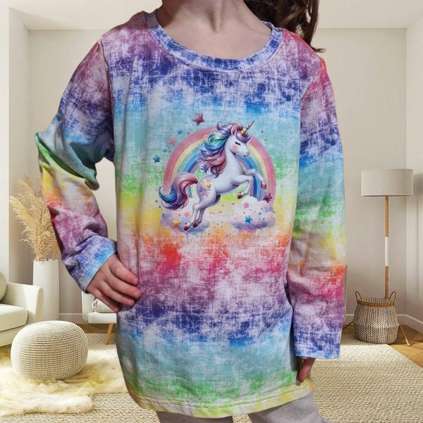 Bügelbild Einhorn springt vor Regenbogen