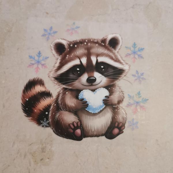 Bügelbild Waschbär Schneeherz