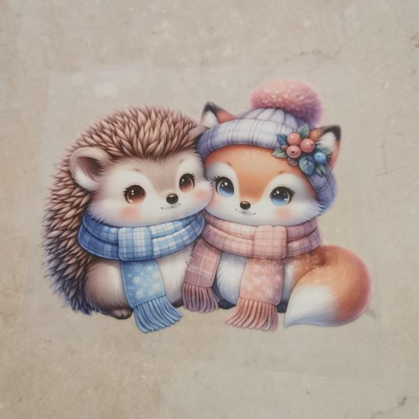 Bügelbild Winter-Igel mit Fuchs