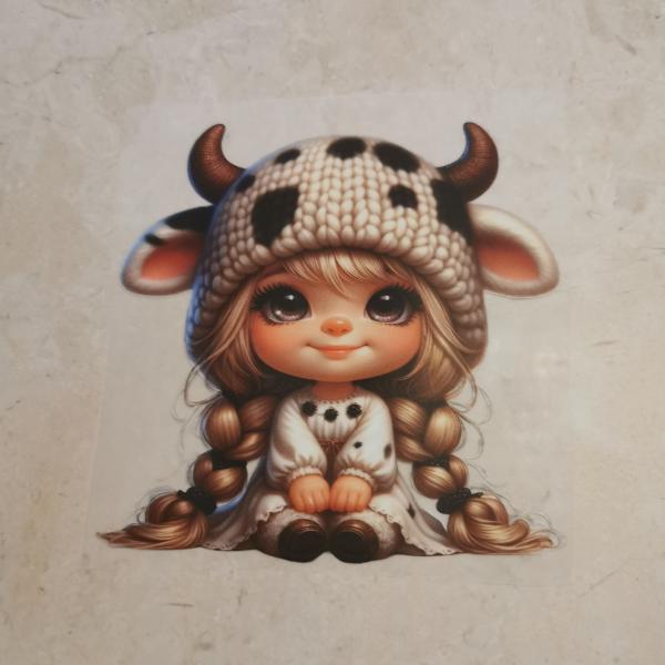 Bügelbild Kostümmädchen Kuh