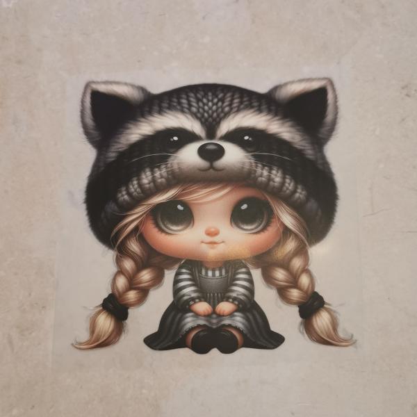 Bügelbild Kostümmädchen Waschbär