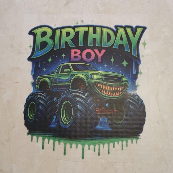 Bügelbild grüner Monstertruck Birthday-Boy